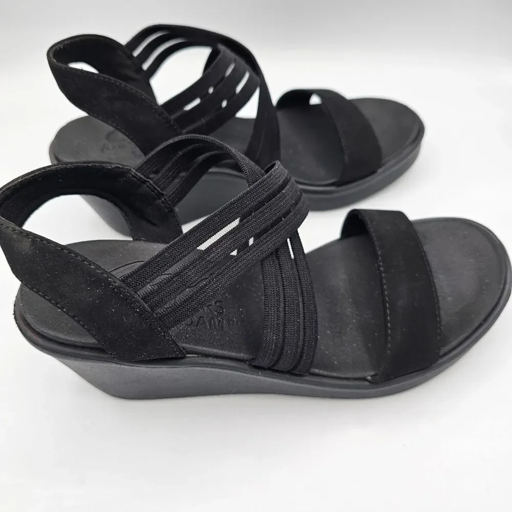 Cali Skechers Luxe Foam Womens Black Strappy Wedge Sandals Slingback whimsigoth